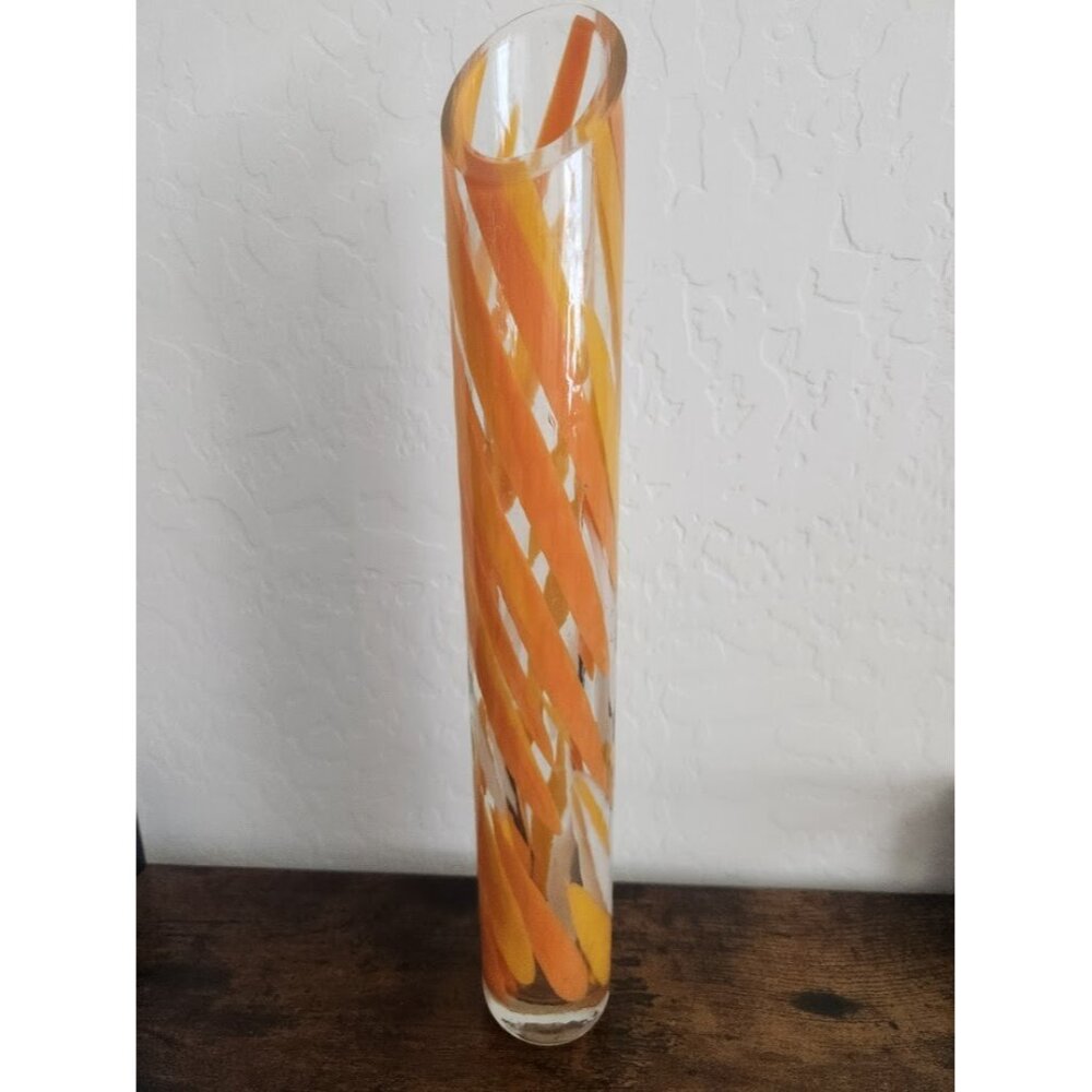 Vintage Studio Art Glass Orange Swirl Bud Vase